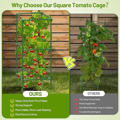 Legigo 2 Pack Square Tomato Cages for Garden- Up to 45 Inch Tomato Trellis Plant Cages Support, Tomato Stakes and Supports Cage for Climbing Vegetables Raised Garden Bed Cucumbers Peppers Flowers
