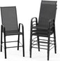 VINGLI 4 Pack Stackable Outdoor Bar Chairs – High Back Sling Chairs with Armrests, Ideal for Lawn, Courtyard, Bar, Black