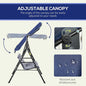 Porch Swing, 3-Seat Steel Frame, Tilt Canopy, Dark Blue