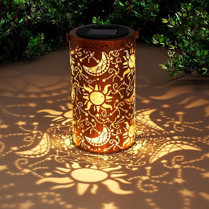 Solar Lanterns Outdoor Hanging Lantern Lights,Sun Moon Metal Decor Lanterns-Waterproof LED Decorative Light for Garden Patio Yard Lawn Backyard Front Porch as Gifts for Mom Grandma Women