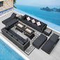NICESOUL 18 Piece Outdoor Patio Furniture Set with Fire Pit, Large Size 14-Person Outdoor Sectional with Fire Pit & Chaise Lounge, 500 lbs Heavy Duty All-Weather Backyard Sitting Group, Grey