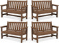SERWALL Outdoor Bench, HDPE Outdoor Benches Weatherproof, 2-Person Garden Bench with 660 lbs Weight Capacity, Patio Benches for Outdoors, Garden, Porch, Backyard and Park, Brown, 4 Pack