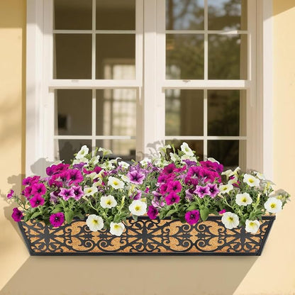 4 Pack 30 Inch Window Boxes Planters Railing Planter Box with Adjustable Brackets & Coco Liners Fabric Plant Grow Bags Deck Railing Planter Boxes Balcony Hanging Flower Box for Outdoor Plants