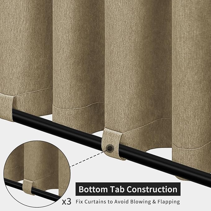 Easy-Going Linen Look Outdoor Curtains Waterproof Windproof Porch Curtains, Soft Thicken Outdoor Privacy Curtains for Patio, Gazebo, Grommet Top and Tab Bottom Drape, 1 Panel, 54x96 inch, Khaki