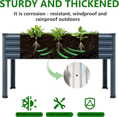 Vengarus Galvanized Raised Garden Bed Outdoor with Legs,48×18×30in Metal Elevated Raised Planter Box for Backyard, Patio, Balcony, 300lb Capacity,Grey(2PCS)