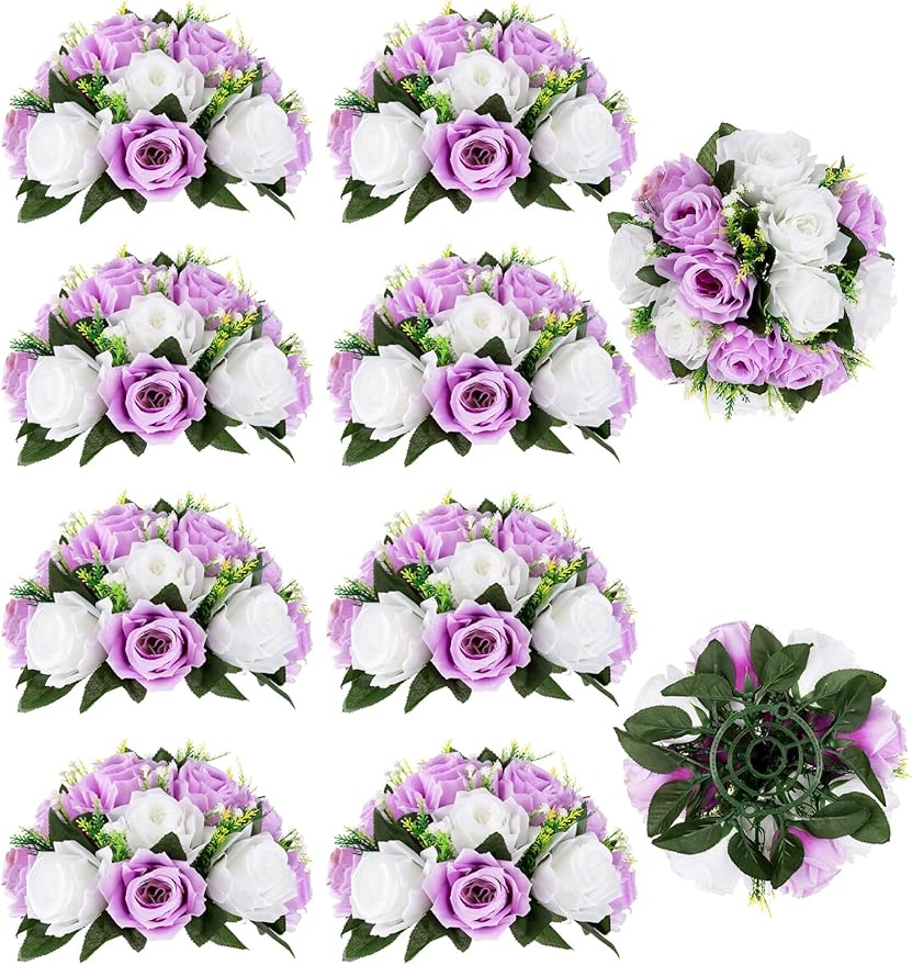 Artificial Flower Balls, Lilac and White Silk Rose Centerpieces