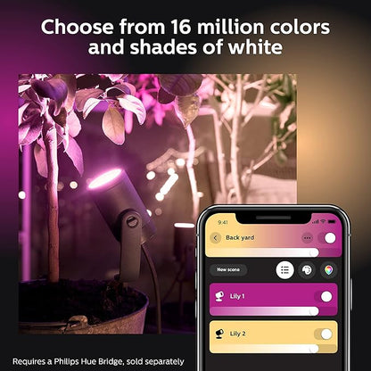 Philips Hue Lily Outdoor Smart Spotlight Base Kit, 3 Pack, White and Color Ambiance LED Walkway Lights, Low Voltage Landscape Lighting, Requires Bridge, Control with App & Voice, Weatherproof