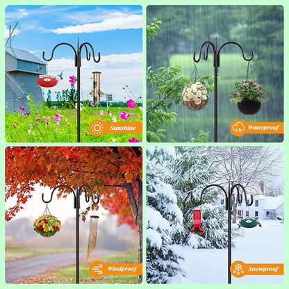 FEED GARDEN [Upgrade Version 92 Inch Three Shepherd Hooks for Outdoor,Bird Feeder Pole with 5 Prong Base, Adjustable Shepard Hooks for Hanging Plant, Solar Lanterns, Wind Chimes, 2 Pack