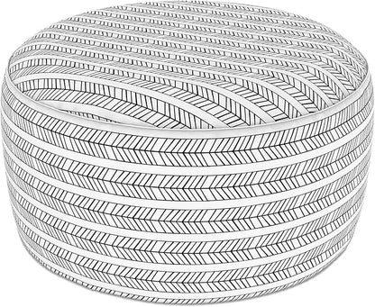 LVTXIII Indoor/Outdoor Extra Large Inflatable Ottoman Pouf D31 x H14 Inch, Round Footstool with Handle, Weather-Resistant Portable Furniture for Patio, Camping, Beach, Herringbone Black White