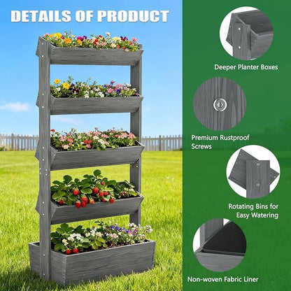 Wooden Vertical Raised Garden Bed, 5 Tier Garden Planters Raised Beds Freestanding Plant Stand Flower Rack Wooden Planter Box for Plants Herbs Flowers Vegetables Outdoor Indoor Gardening