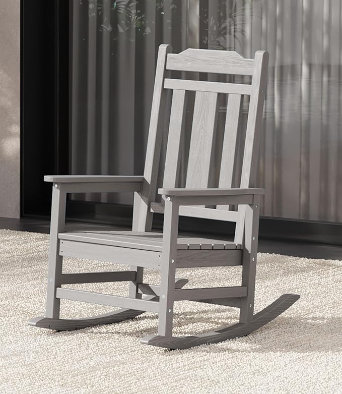 Rocking Chairs in Space Grey, HDPE Wood Texture, 350 lb Capacity, Outdoor Use