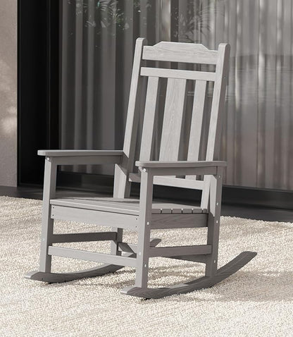 Rocking Chairs in Space Grey, HDPE Wood Texture, 350 lb Capacity, Outdoor Use