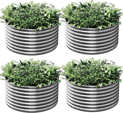4 Pack Tall 2x2x2ft Round Galvanized Raised Garden Bed Outdoor, Metal Garden Bed for Vegetables, Above Ground Garden Box for Flower, Steel Raised Beds for Gardening