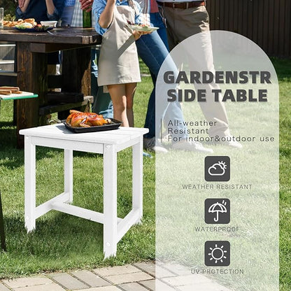 Adirondack Square Side Table,one-Tier Outdoor end Table, Patio Side Table for Pool,Porch,Backyard,Relaxing Companion (White)