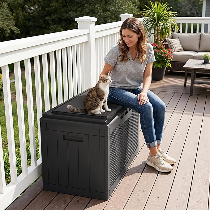 Storage Bench 100 Gallon Black Resin Outdoor Deck Box