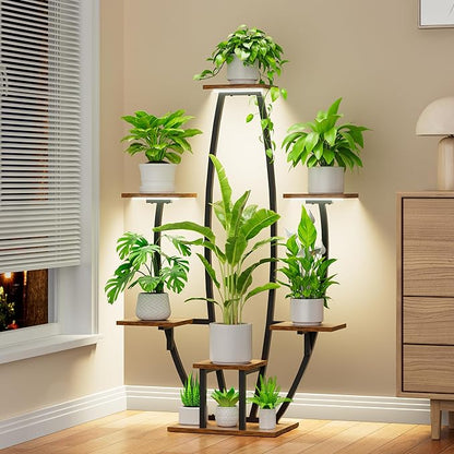 JUSTOGO Plant Stand Indoor with Grow Lights - 7 Tiered Large Plant Shelf Indoor, 47" Corner Plant Stands for Indoor Plants Multiple, Metal Plant Rack Flower Holder Display for Living Room, Home Decor