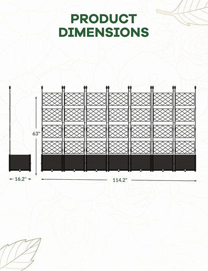 7 PCS Raised Garden Bed with Trellis & Privacy Screen, 116"w x 63"Tall Vertical Garden Planter Box for Climbing Plants - Sturdy Lightweight Outdoor Planter for Vegetables, Flowers on Patio, Balcony