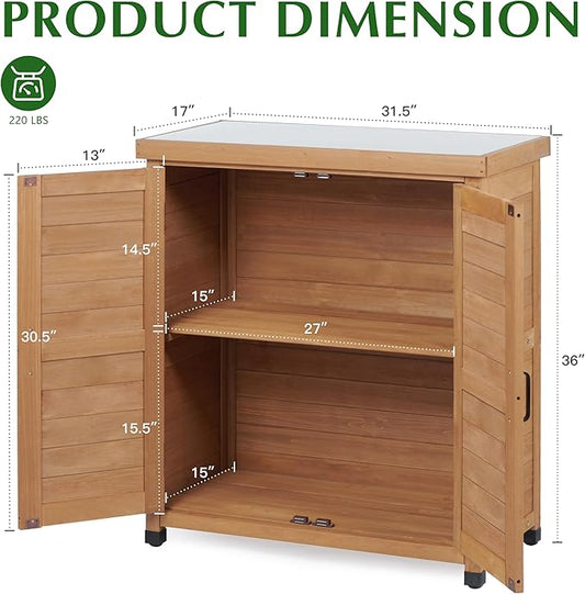 Storage Cabinet & Potting Bench Table with Metal Top