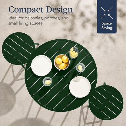Best Choice Products 3-Piece Patio Dining Set, Bar Height, Outdoor Bistro Set, Outdoor Round Bar Table w/ 2 Bar Stools, Steel - Dark Green