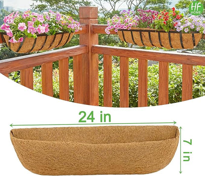 HFHOME 4PCS 24 Inch Coco Liners for planters, Horse Trough Coconut Planter Hanging Basket Liners for Window Box Hanging Trough Planter