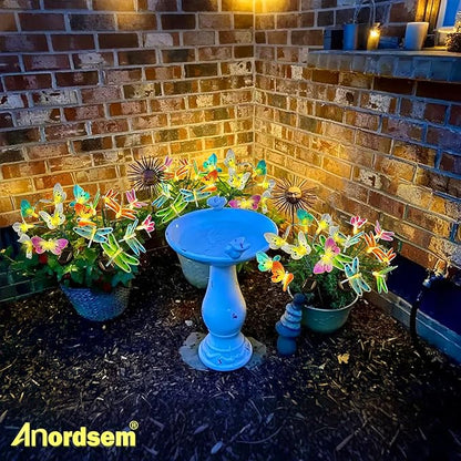Anordsem Solar Garden Lights Outdoor: 8 Removable Optical Fiber Butterflies 2 Pack - Waterproof Fun Animal Decoration for Yard Patio Path - Gardening Gifts for Garden Lovers Over 30