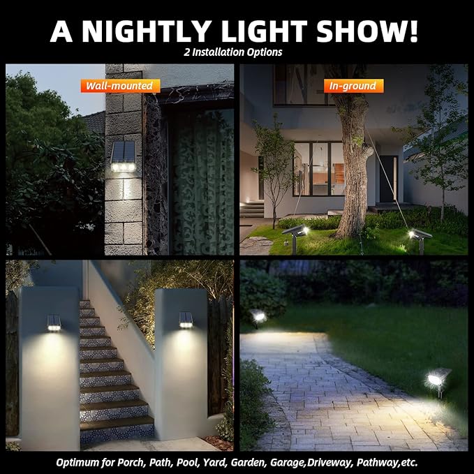 Solar Spot Lights Outdoor,IP65 Waterproof 40 LEDs Landscape Spotlights,USB & Solar Powered Wall Lights,3 Modes Outdoor Solar Garden Lights for Yard Porch 4 Pack