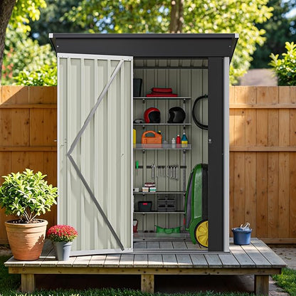 Greesum 5×3 FT Outdoor Storage Shed, Metal Storaged Sheds Without Floor, Tool Sheds with Lockable Doors and Sloping Roof for Garden, Patio, Backyard, White