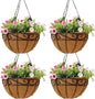 12 inch Metal Hanging Baskets For Plants Outdoor 4 Pack Round Metal Wire Hanging Basket Planter with Coco Fiber Liners Chain Round Wire Plant Holder for Garden, Patio, Deck, Porch Plants Flower Potss