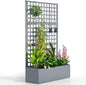 Outsunny Galvanized Raised Garden Bed with Trellis, Metal Planter Box with Drainage Holes, Outdoor Privacy Screen for Climbing Plants, Vegetable, Vines, 43" x 16" x 70", Gray Wood Effect