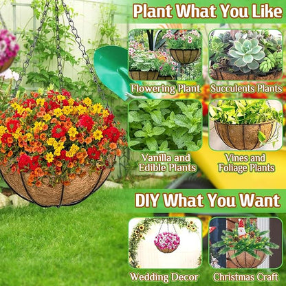 ZeeDix 12 Inch Hanging Baskets for Plants Outdoor - 3 Pack Hanging Planters with Coconut Liners, Metal Round Hanging Planter for Flowers Vegetables