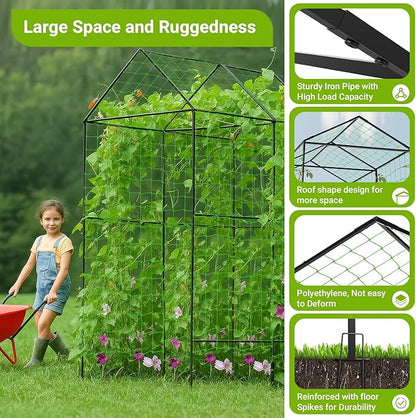 Metal Garden Arch Trellis for Climbing Plants Outdoor, 7.1FT Extra Tall Cucumber Trellis for Raised Bed, Plant Trellis for Vegetable Fruit Flower Vine（Black）