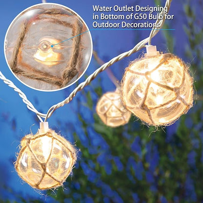 String Lights with 10 Clear Nautical Fish Float Balls, 9.83 ft Warm White