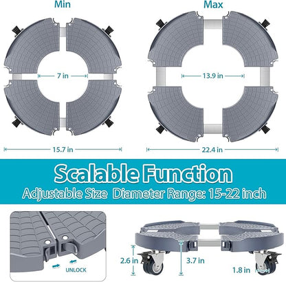 VANCASTLE Plant Caddy Plant Stand with Wheels, Heavy Duty Plant Roller Base 15-22 Inch Adjustable，Palnt Wheel Base 440 LBS, Large Potted Planter Cart Dolly for Flower Mover, Gray, 1 Pack