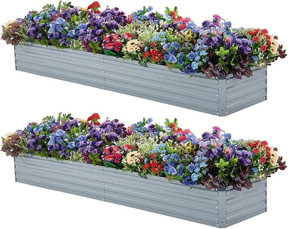 2 Pack 6x1.5x1FT Galvanized Raised Garden Bed Kit, Outdoor Metal Planter Box for Vegetables, Bottomless Rectangular Gardening Bed with Support Rods, Tool-Free Assembly, Gray