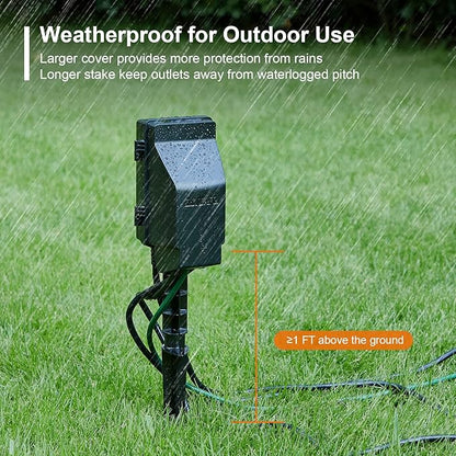 SURAIELEC Outdoor Power Stake, 24-Hour Mechanical Light Timer, Electrical Power Strip Weatherproof, 6FT Extension Cord Multiple Outlets Plug for Patio Lights, Halloween Decorations. Outdoor Light