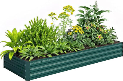 Outsunny Galvanized Raised Garden Bed, 8' x 3' x 1' Metal Planter Box, for Growing Vegetables, Flowers, Herbs, Succulents, Green