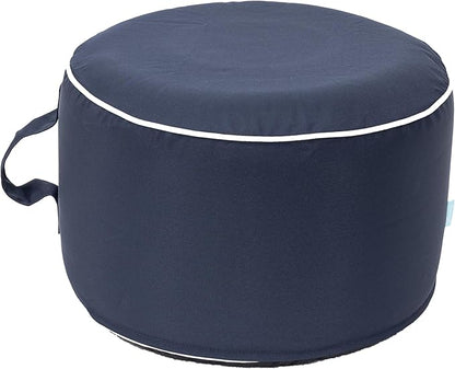 QILLOWAY Indoor/Outdoor Inflatable Stool,Round Ottoman,All Weather Foot Rest for Camping or Home,Navy Blue