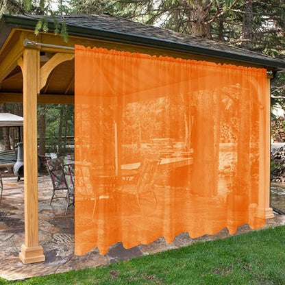 SpaceDresser Waterproof Outdoor Sheer Curtains for Patio - 2 Panels Rod Pocket Indoor Voile Sheer Curtain for Living Room,100W x 84L inch, Orange