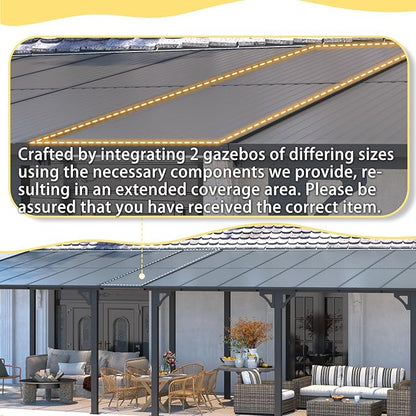 AECOJOY 22' x 8' Gazebo for Patio, Large Wall-Mounted Hard Top Lean-to Gazebo Pergola with Roof 8' x 22' on Clearance, Heavy Duty Patio Awnings for Decks, Backyard