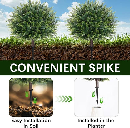 Waipfaru Artificial Plants Outdoor, 23'' Artificial Cedar Topiary with Ground Spike, UV-Resistant Fake Plants Fake Bushes for Outdoor Indoor Garden Front Porch Decor (4Pcs)