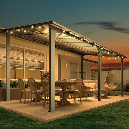 AECOJOY 16' x 8' Gazebo Outdoor Pergola for Patio, 8x16 Hard Top Lean to Gazebo Shelter Pergolas and Gazebos Clearance with Patio Roof, Large Wall-Mounted Heavy Duty Awnings for Decks, Backyard