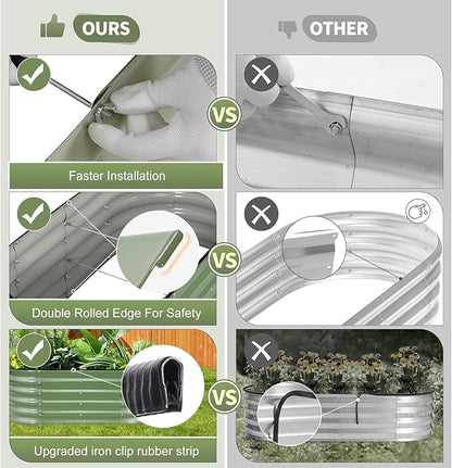 Galvanized Raised Garden Bed - 4x2x1.4FT Metal Planter Boxes Outdoor | Oval Steel Raised Bed Kit for Gardening with Protective Tape, Gloves for Vegetables, Flower, Herb (Green)
