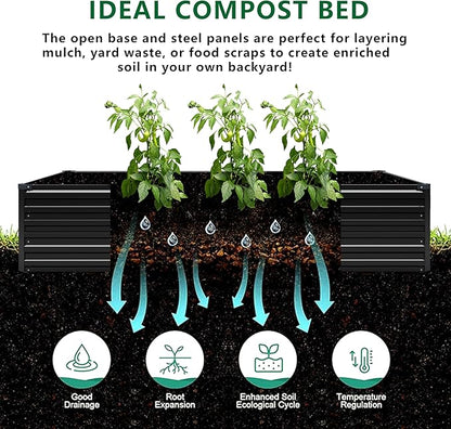12x2x1.5FT Galvanized Raised Garden Bed,Vegetable Boxes-Rectangle Metal Flower Box,Large Planter Raised Beds Outdoor Garden for Planting,Fruit,Herb-Black