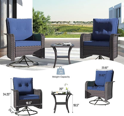 Kullavik 11 Pieces Outdoor Patio Furniture Set,PE Wicker Rattan Sectional Sofa Patio Conversation Sets with 43" 55000BTU Gas Propane Fire Pit Table,Swivel Rocking Chairs Set,Navy Blue
