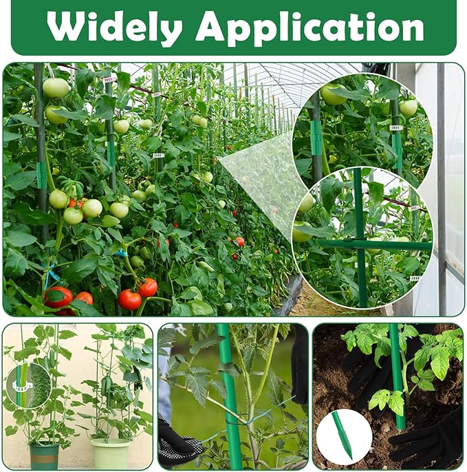 Cludoo 94PCS Garden Stakes Set with 30 Sets Fiberglass Plant Stakes Sticks Supports and Accessories, DIY 4ft 5ft 6ft 7ft Tomato Stakes for Tomato,Vegetables, Pepper, Indoor Outdoor Spring Plants