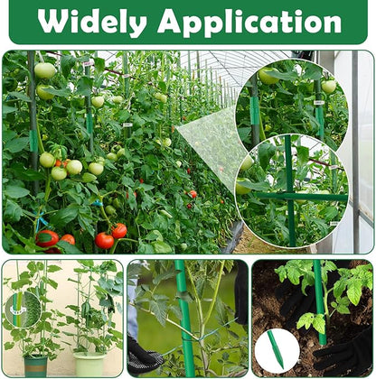 Cludoo 94PCS Garden Stakes Set with 30 Sets Fiberglass Plant Stakes Sticks Supports and Accessories, DIY 4ft 5ft 6ft 7ft Tomato Stakes for Tomato,Vegetables, Pepper, Indoor Outdoor Spring Plants