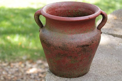 Egyptian Era Designed Earthen Ware Terra-Cotta Vessel/Planter with Looped Handles (Flared Lip Distressed Red Earth)