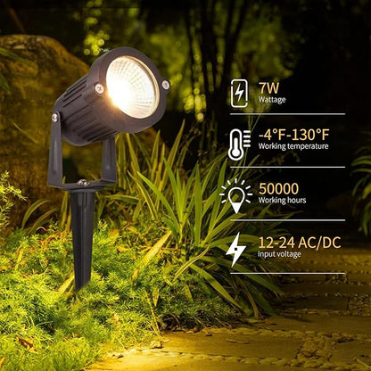 Low Voltage Landscape Lights Outdoor: 7W 700LM LED Landscape Lighting with Connectors for Tree Garden Yard Pathway | 12V 24V Warm White 2700K Spotlights | IP65 Waterproof | 12 Pack