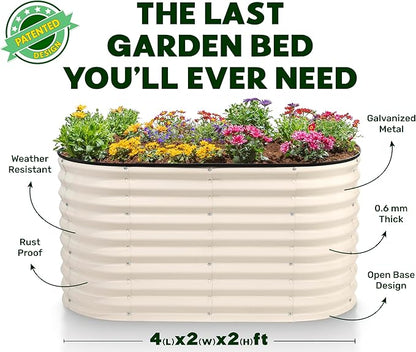 Plant & Plot Galvanized Raised Garden Beds Outdoor // 4×2×2 ft Planter Raised Beds for Gardening, Vegetables, Flowers // Large Metal Garden Box (White) // Patented Tool-Free Design