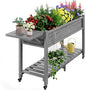 YEFU Raised Garden Bed with Legs: 57x18x30in Weight Capacity 400lb - Waterproof Raised Planter Box with Wheels - Elevated Garden Bed with Storage Shelf - Weather Resistant - for Deck/Patio/Porch/Grey